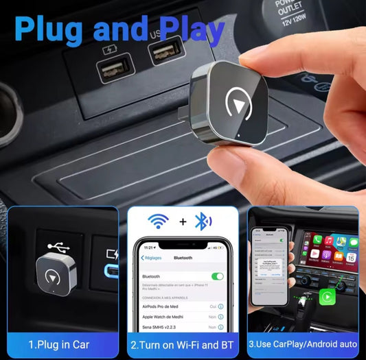 Adaptador inalámbrico 2 en 1 Android auto CarPlay