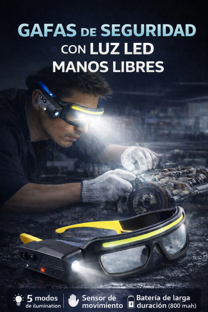 Gafas de seguridad con luz LED manos libres recargables